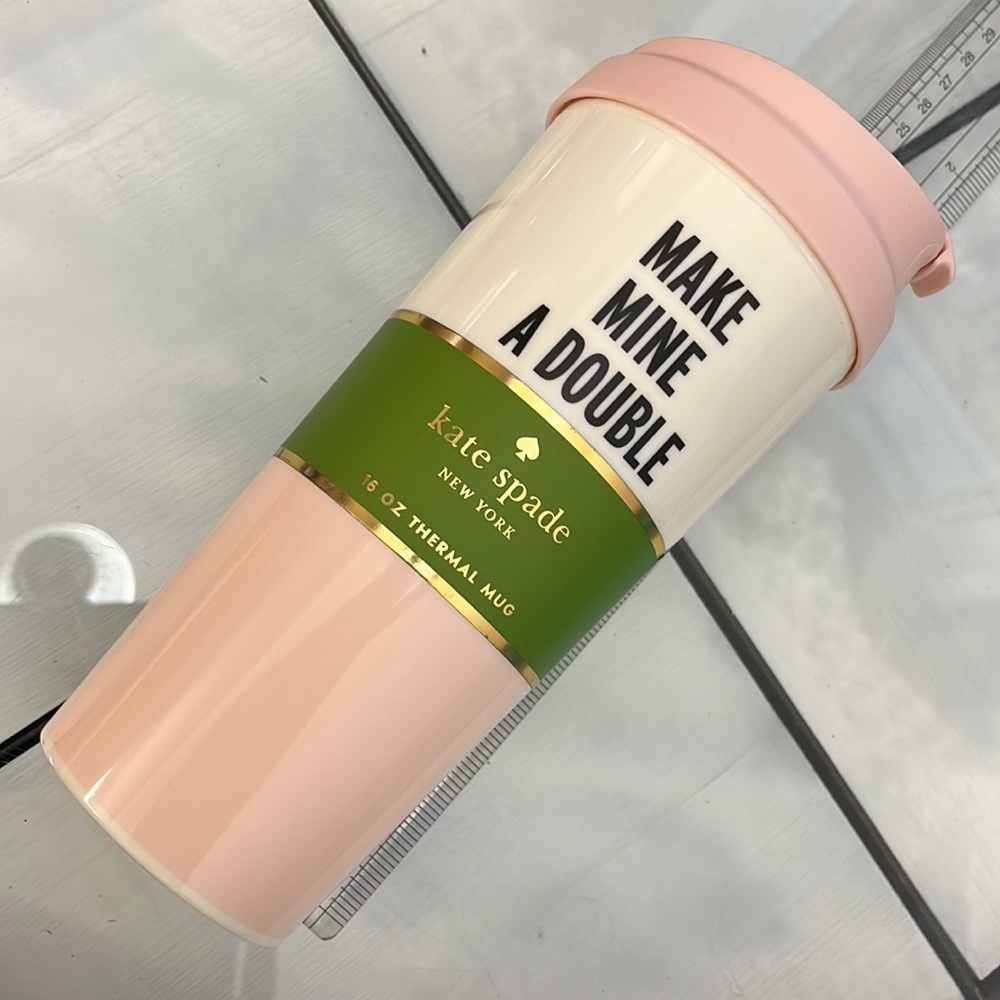 NEW Kate Spade Make Mine a Double Thermal cup mug 16 oz. Perfect for traveling - Picture 4 of 12